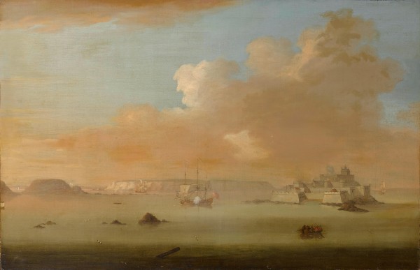 Castle Cornet, off St. Peter Port at high tide by Peter Monamy